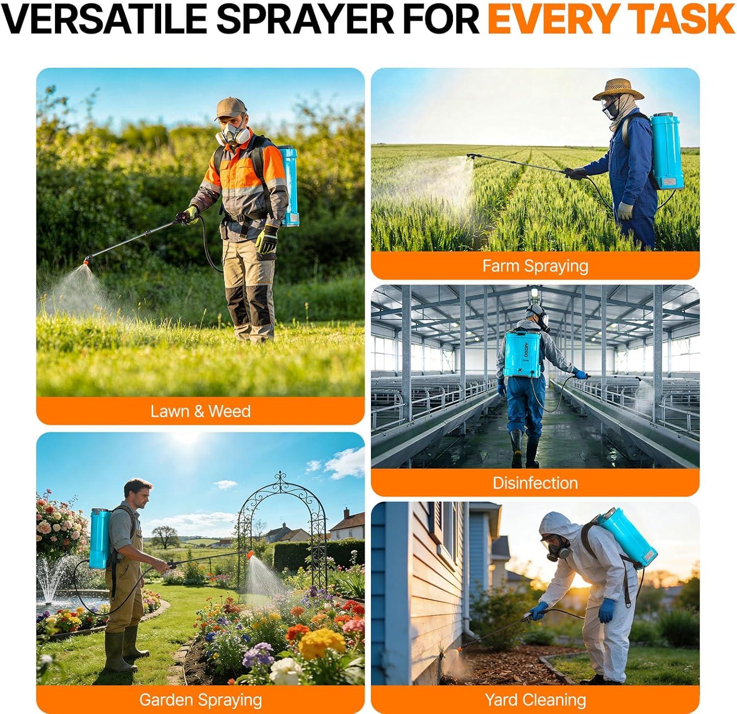 image:imageOGERY Battery Powered Backpack Sprayer 4 Gallon 26Ah 21V Battery Electric Sprayer with 6 Nozzles Telescopic Stainless Steel Plastic Wand for Lawn Garden Weed Yard Cleaning Charger IncludedBlue