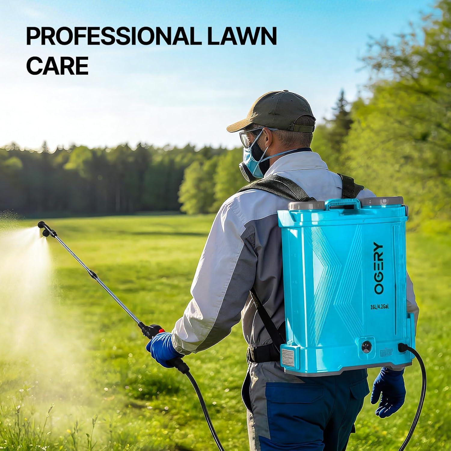 image:imageOGERY Battery Powered Backpack Sprayer 4 Gallon 26Ah 21V Battery Electric Sprayer with 6 Nozzles Telescopic Stainless Steel Plastic Wand for Lawn Garden Weed Yard Cleaning Charger IncludedBlue