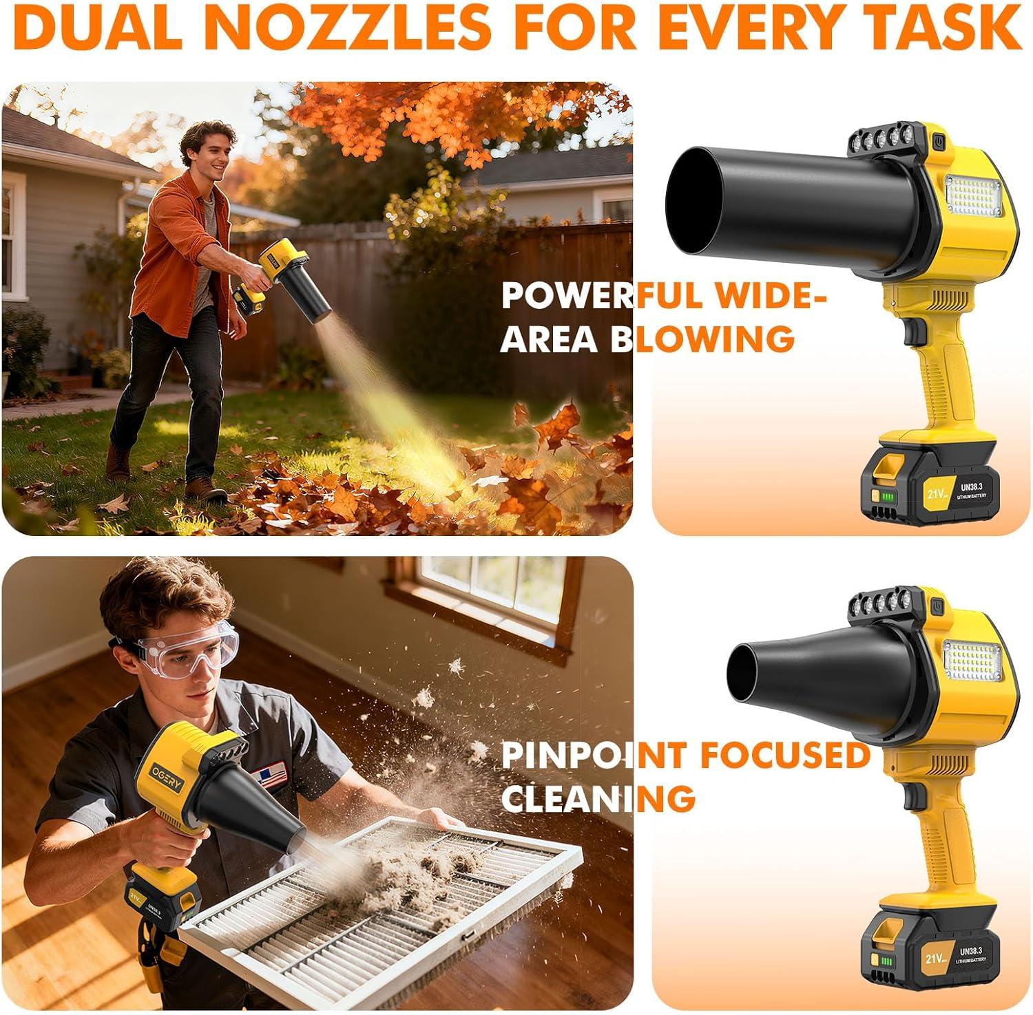 image:imageOGERY Brushless Leaf Blower Cordless with Lights Powerful Electric Leaf Blowers with 2 x 30Ah Batteries amp Fast Charging 700CFM 900G Wind Pressure Handheld Blower for Lawn Care Yard Garden GreenYellow