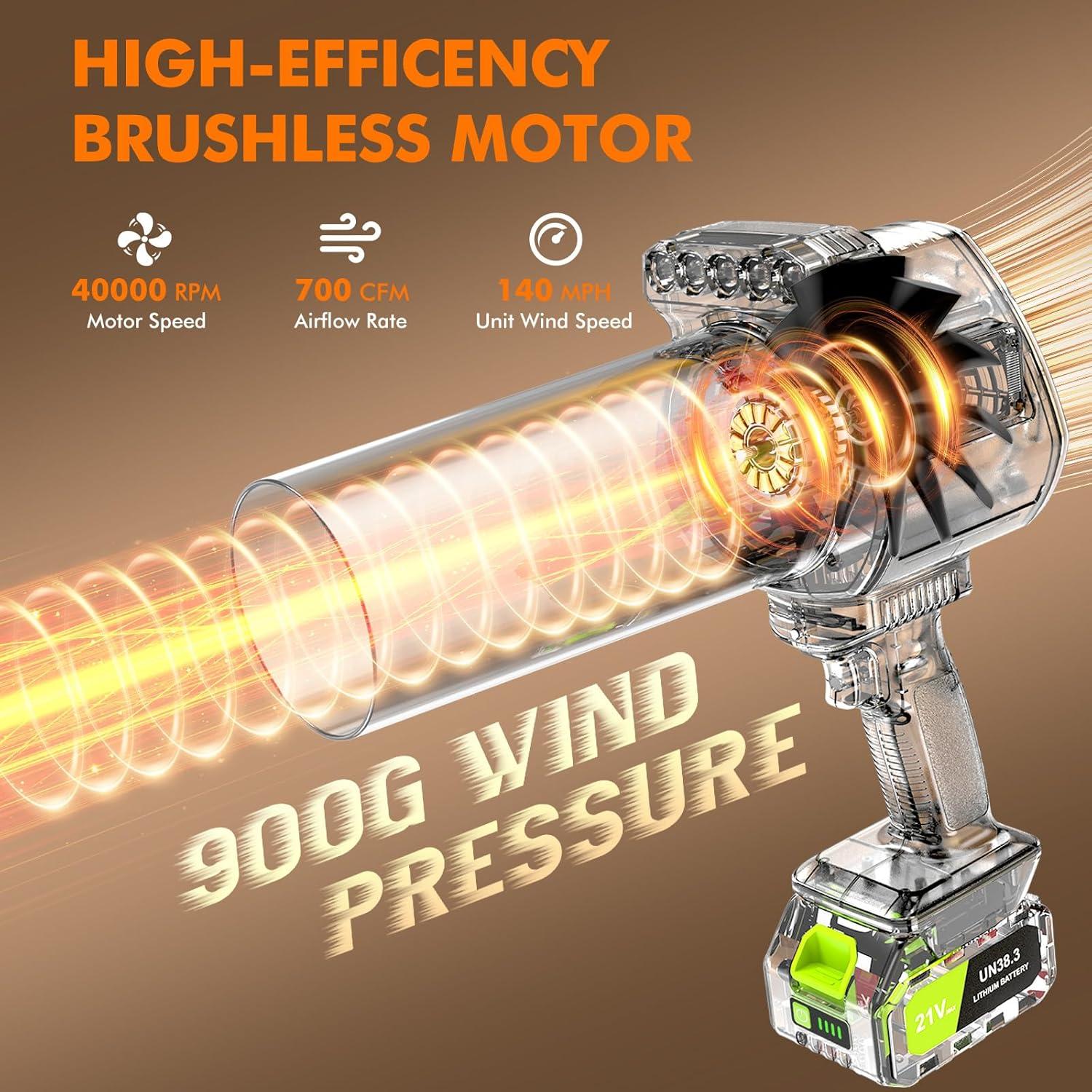 image:imageOGERY Brushless Leaf Blower Cordless with Lights Powerful Electric Leaf Blowers with 2 x 30Ah Batteries amp Fast Charging 700CFM 900G Wind Pressure Handheld Blower for Lawn Care Yard Garden GreenGreen