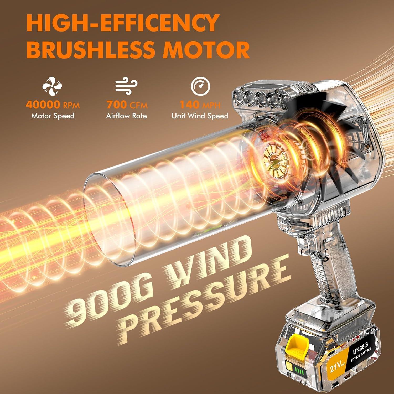 image:imageOGERY Brushless Leaf Blower Cordless with Lights Powerful Electric Leaf Blowers with 2 x 30Ah Batteries amp Fast Charging 700CFM 900G Wind Pressure Handheld Blower for Lawn Care Yard Garden GreenYellow