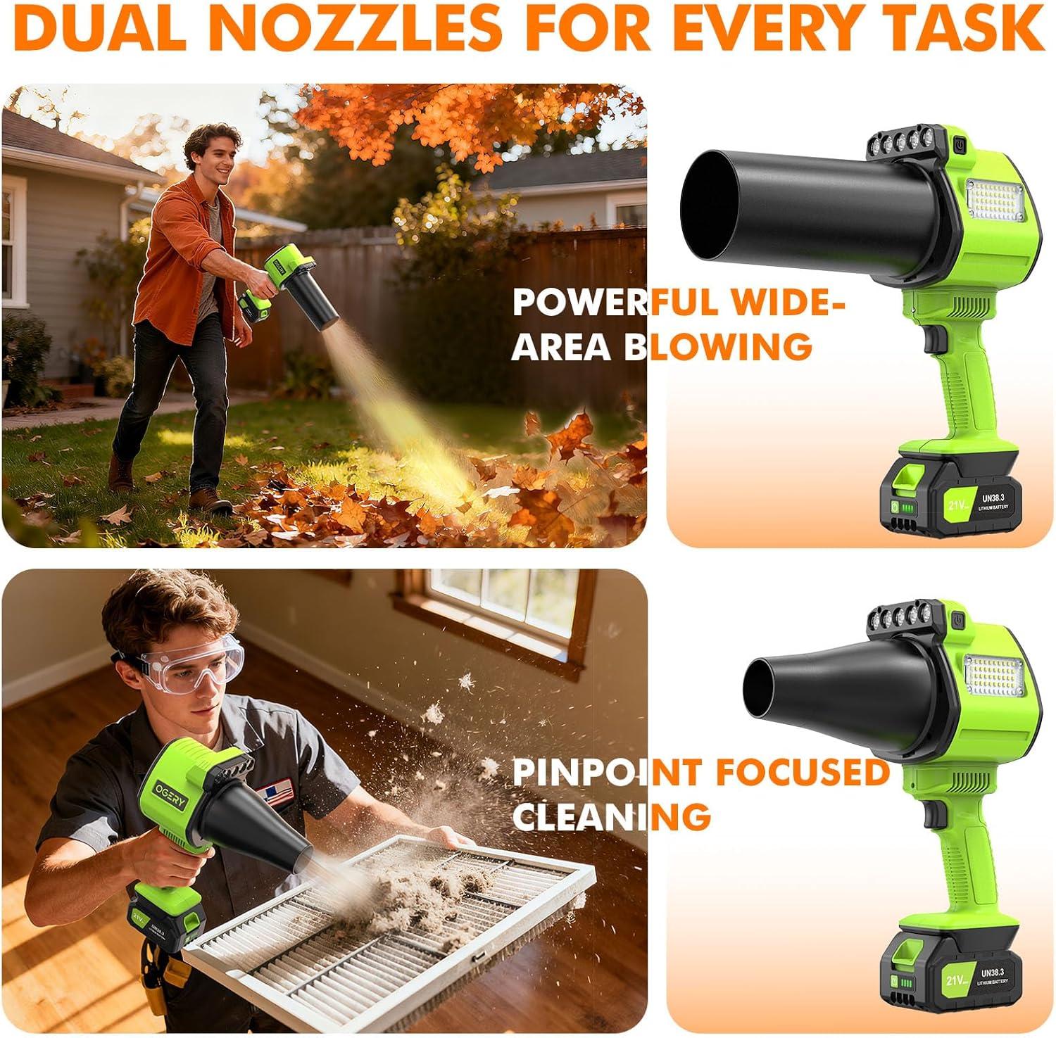 image:imageOGERY Brushless Leaf Blower Cordless with Lights Powerful Electric Leaf Blowers with 2 x 30Ah Batteries amp Fast Charging 700CFM 900G Wind Pressure Handheld Blower for Lawn Care Yard Garden GreenGreen