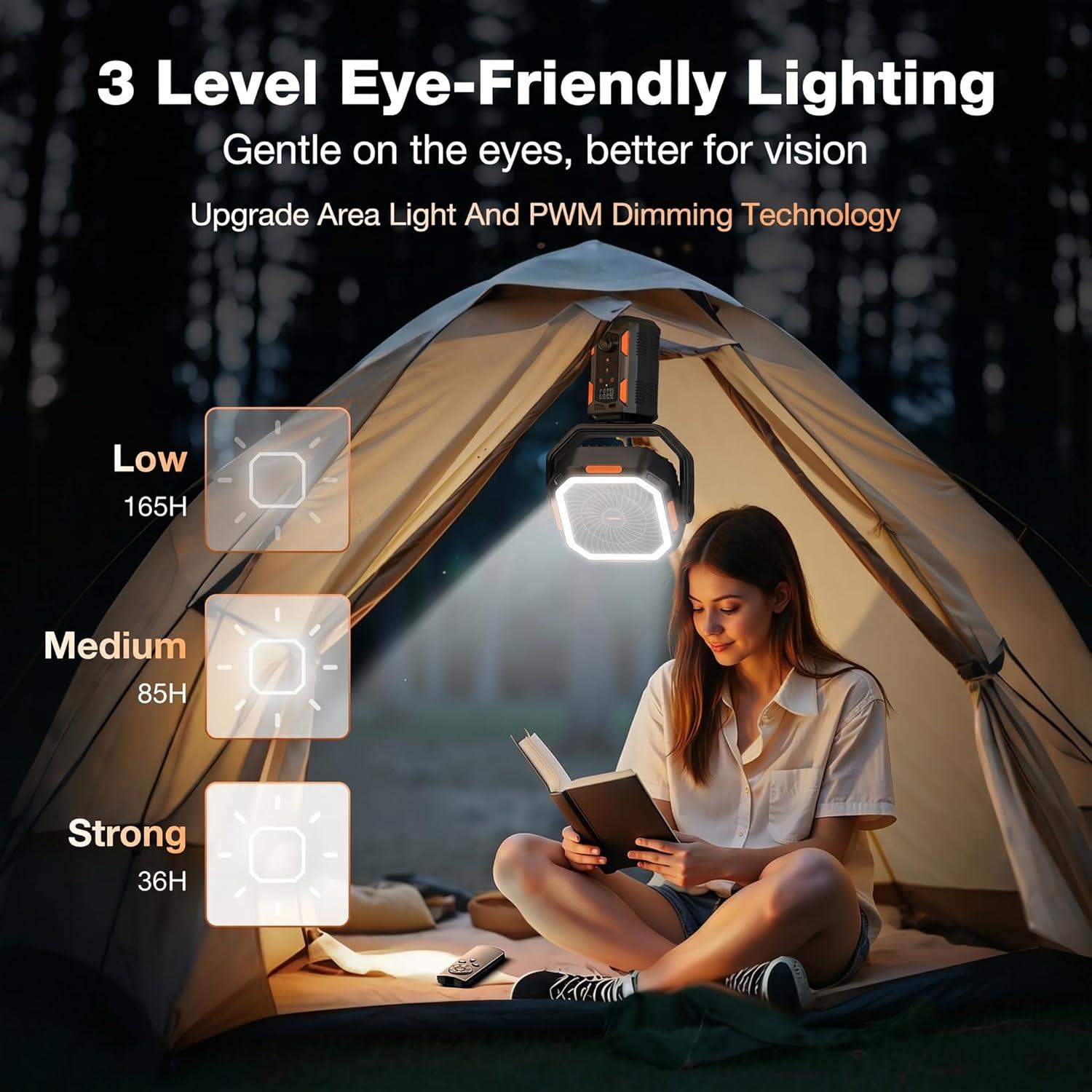 image:imageOGERY Camping Fan Portable Fan with Adjustable Height Stand 20000mAh Rechargeable Battery Powered Fan with Remote LED Light Auto Oscillation Fast Charging Floor or Desk Fan for Tent RV Travel