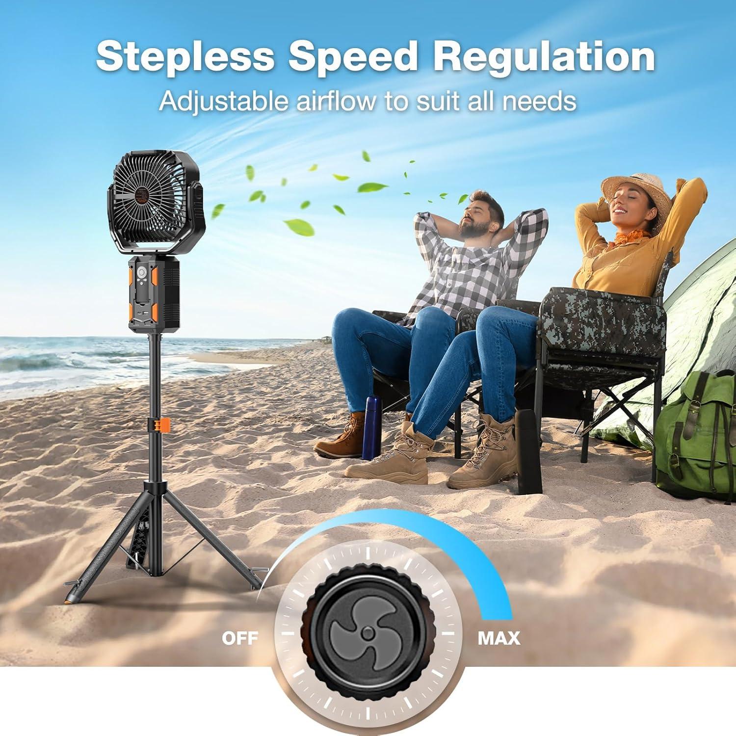 image:imageOGERY Camping Fan Portable Fan with Adjustable Height Stand 20000mAh Rechargeable Battery Powered Fan with Remote LED Light Auto Oscillation Fast Charging Floor or Desk Fan for Tent RV Travel