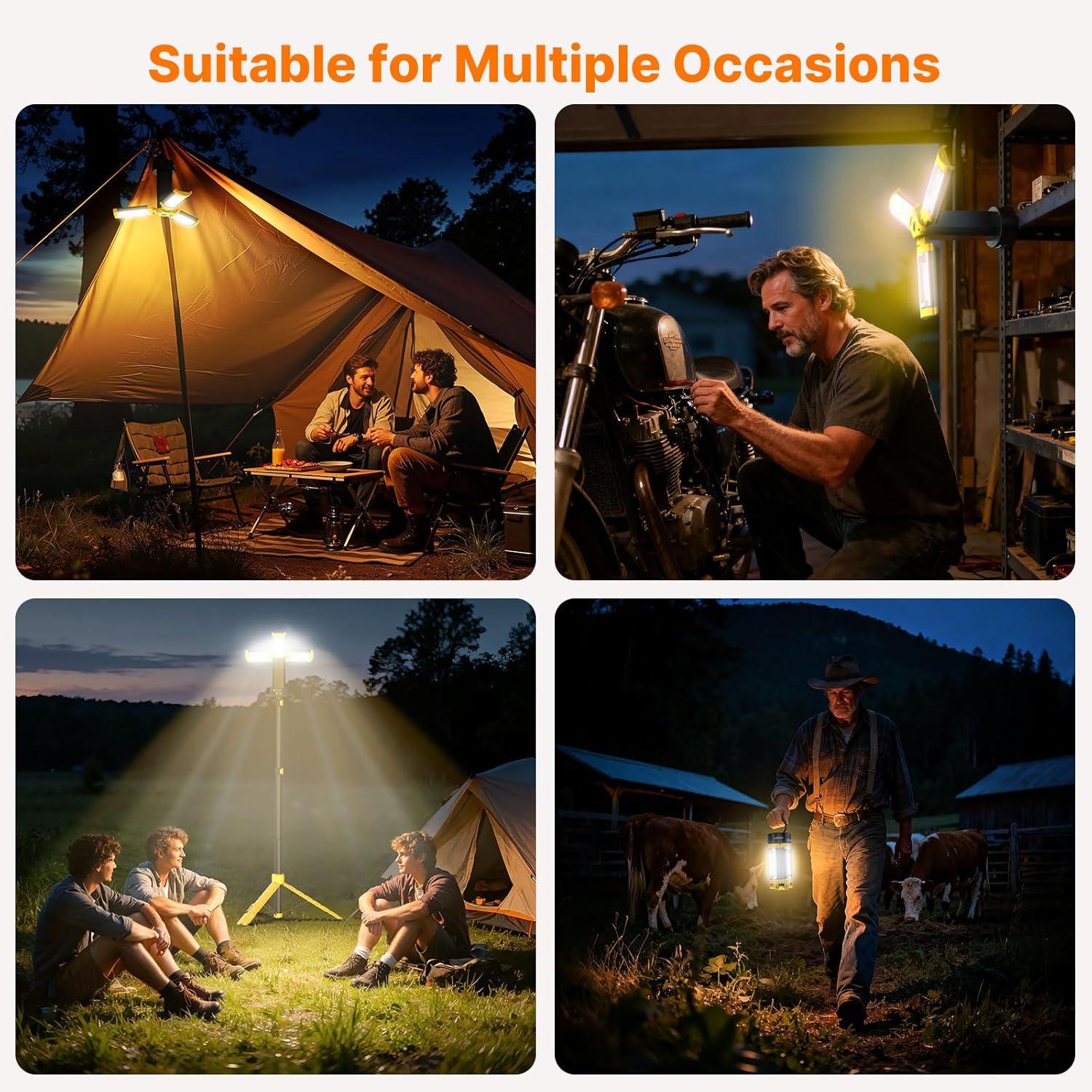 image:imageOGERY Camping Lights with Remote 18000mAh Rechargeable Camping Lantern amp LED Work Light Detachable Tripod Stand up to 60 ft 3 Lamp Heads for Camping Essentials amp Emergency YellowYellow