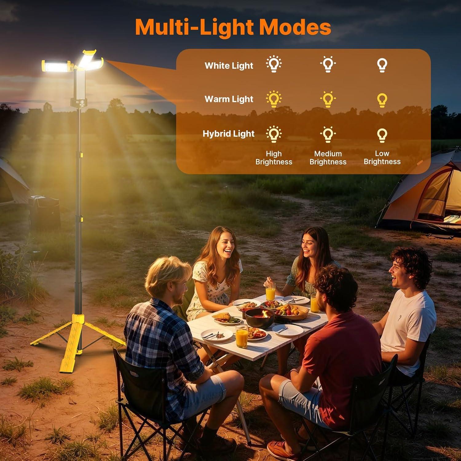 image:imageOGERY Camping Lights with Remote 18000mAh Rechargeable Camping Lantern amp LED Work Light Detachable Tripod Stand up to 60 ft 3 Lamp Heads for Camping Essentials amp Emergency YellowYellow