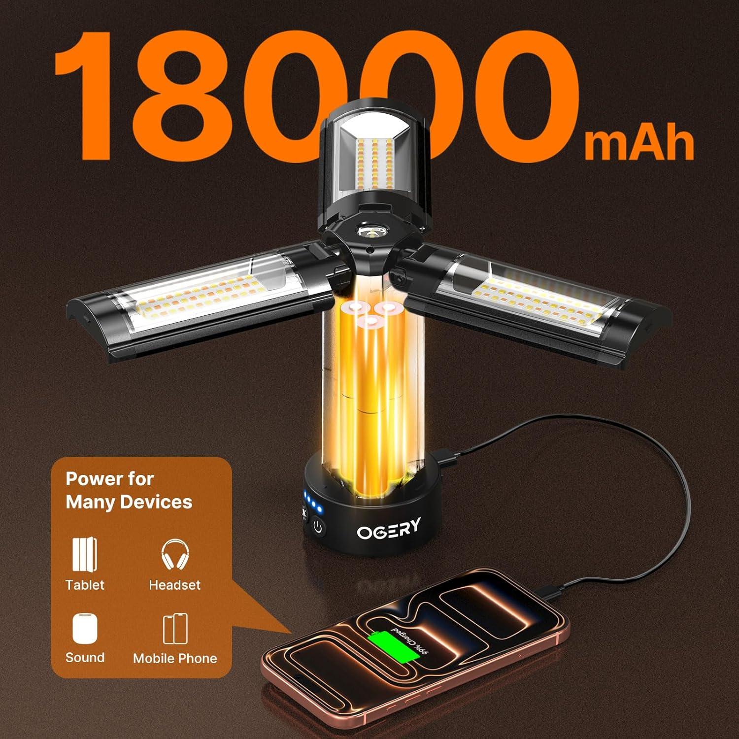 image:imageOGERY Camping Lights with Remote 18000mAh Rechargeable Camping Lantern amp LED Work Light Detachable Tripod Stand up to 60 ft 3 Lamp Heads for Camping Essentials amp Emergency YellowBlack