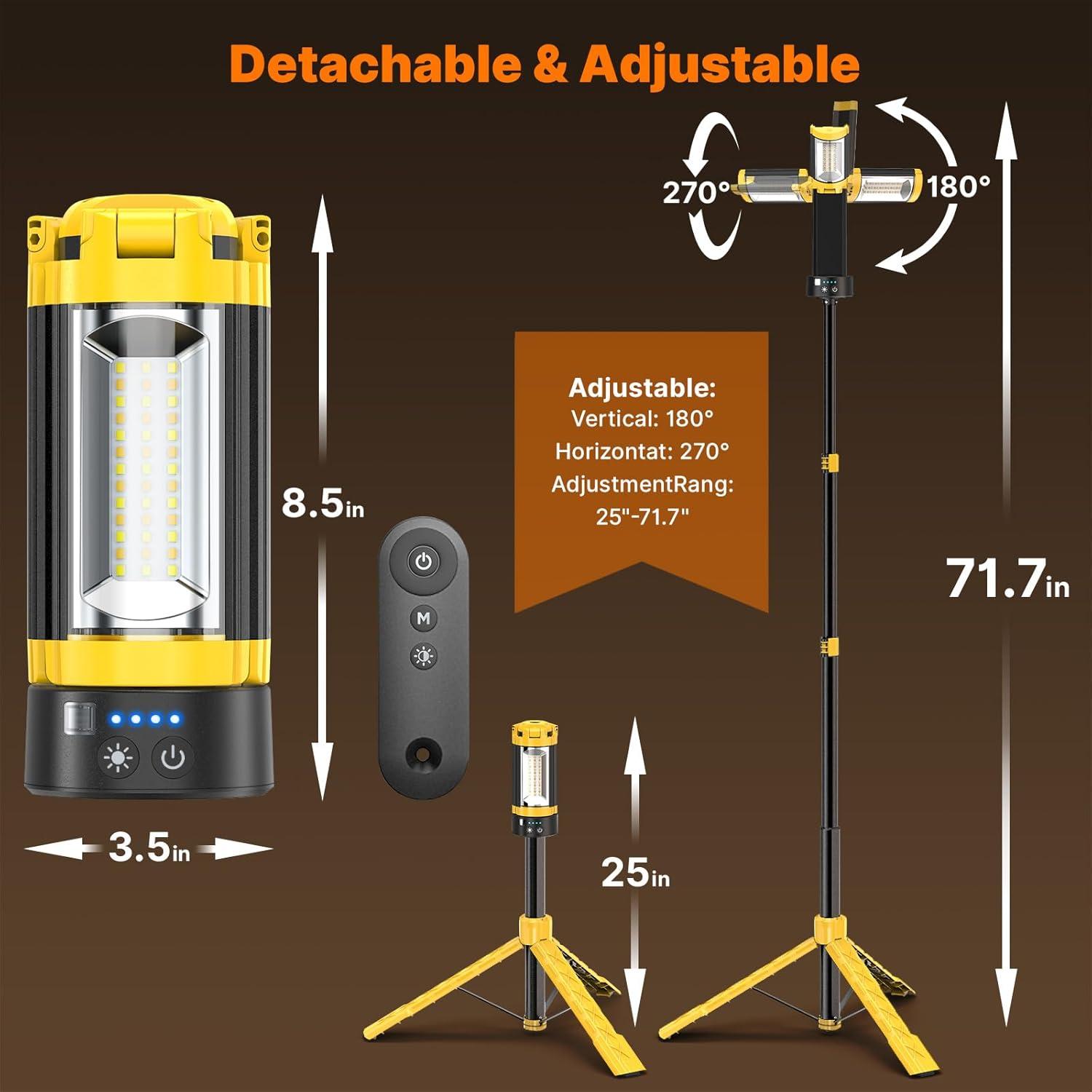 image:imageOGERY Camping Lights with Remote 18000mAh Rechargeable Camping Lantern amp LED Work Light Detachable Tripod Stand up to 60 ft 3 Lamp Heads for Camping Essentials amp Emergency YellowYellow