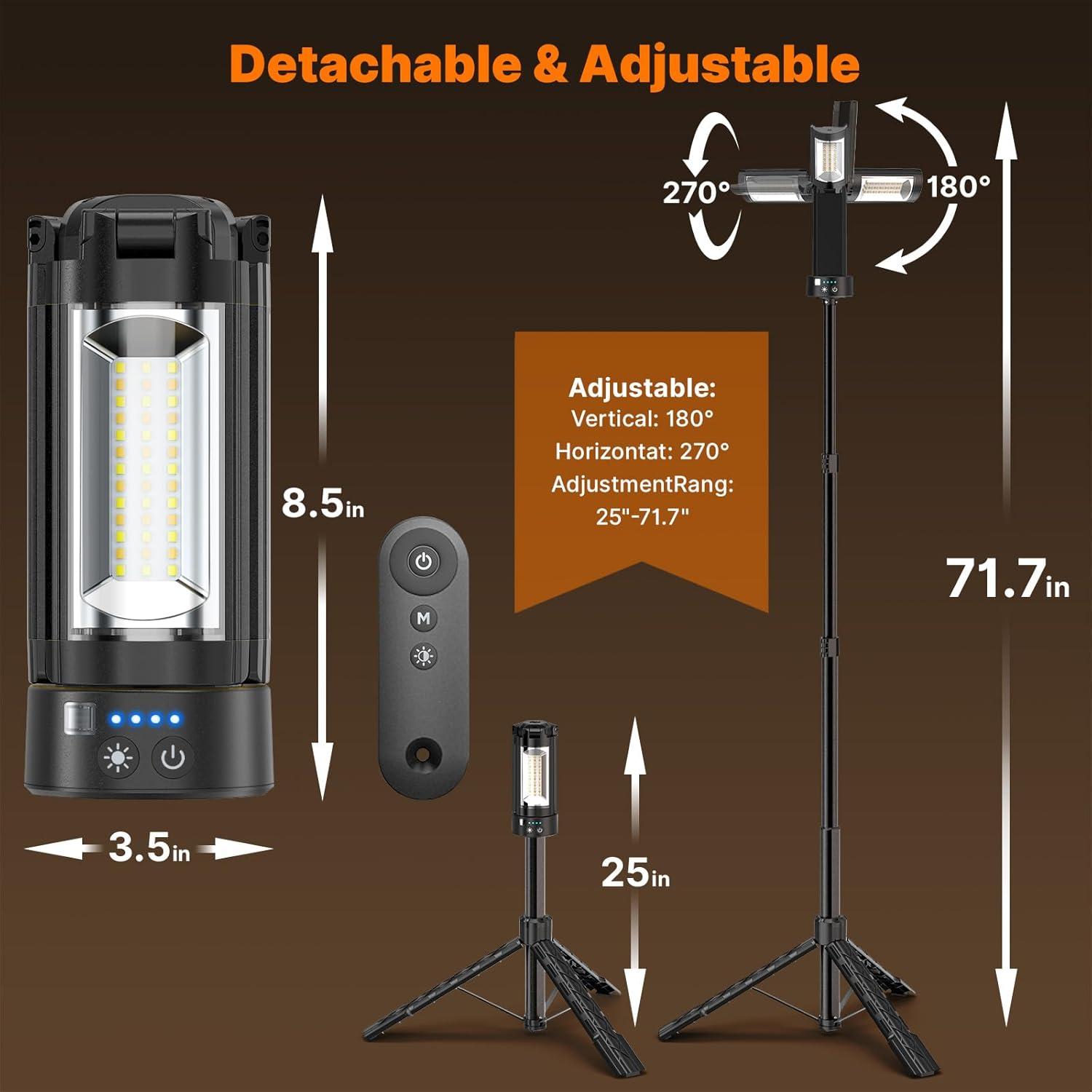 image:imageOGERY Camping Lights with Remote 18000mAh Rechargeable Camping Lantern amp LED Work Light Detachable Tripod Stand up to 60 ft 3 Lamp Heads for Camping Essentials amp Emergency YellowBlack