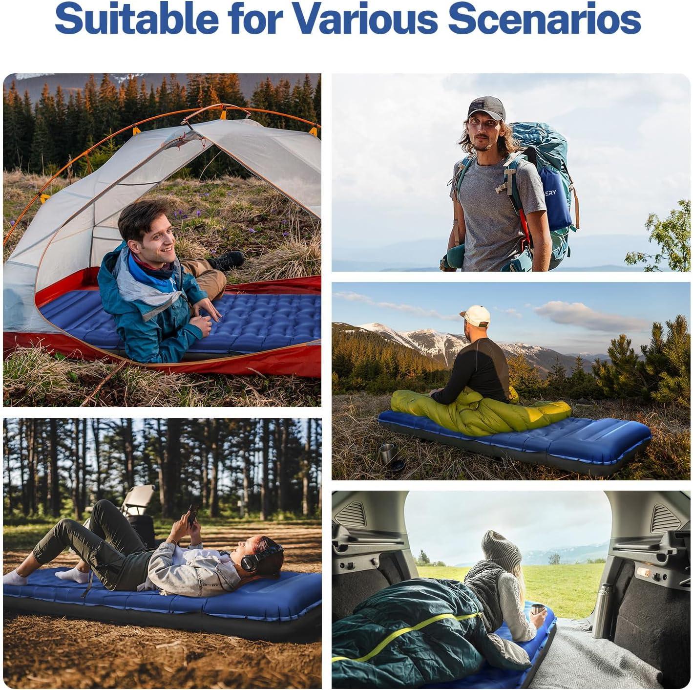 image:imageOGERY Double Sleeping Pad for Camping 6 ExtraThick Reinforced Camping Sleeping Pad with Pillows amp Builtin Foot Pump Ultralight Inflating Camping Mattress for Backpacking Tent Hiking TravelBlue