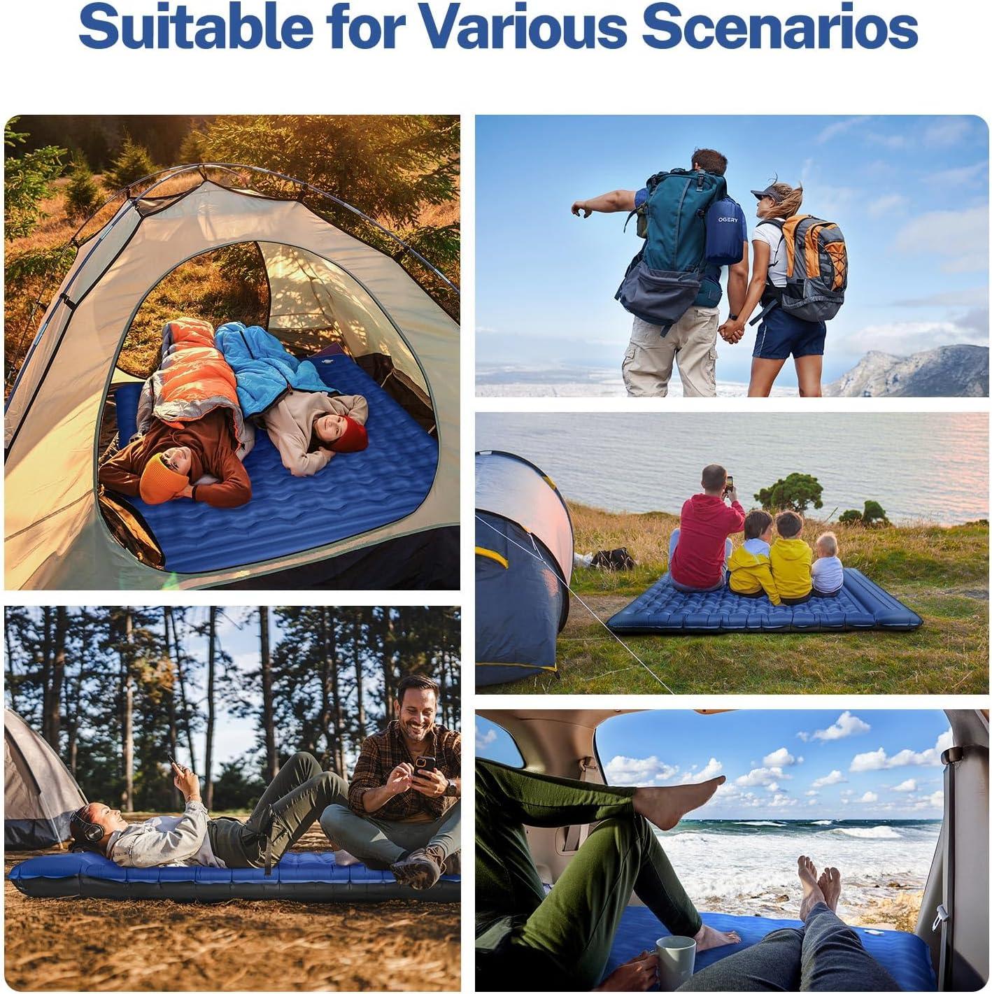 image:imageOGERY Double Sleeping Pad for Camping 6 ExtraThick Reinforced Camping Sleeping Pad with Pillows amp Builtin Foot Pump Ultralight Inflating Camping Mattress for Backpacking Tent Hiking TravelBlue