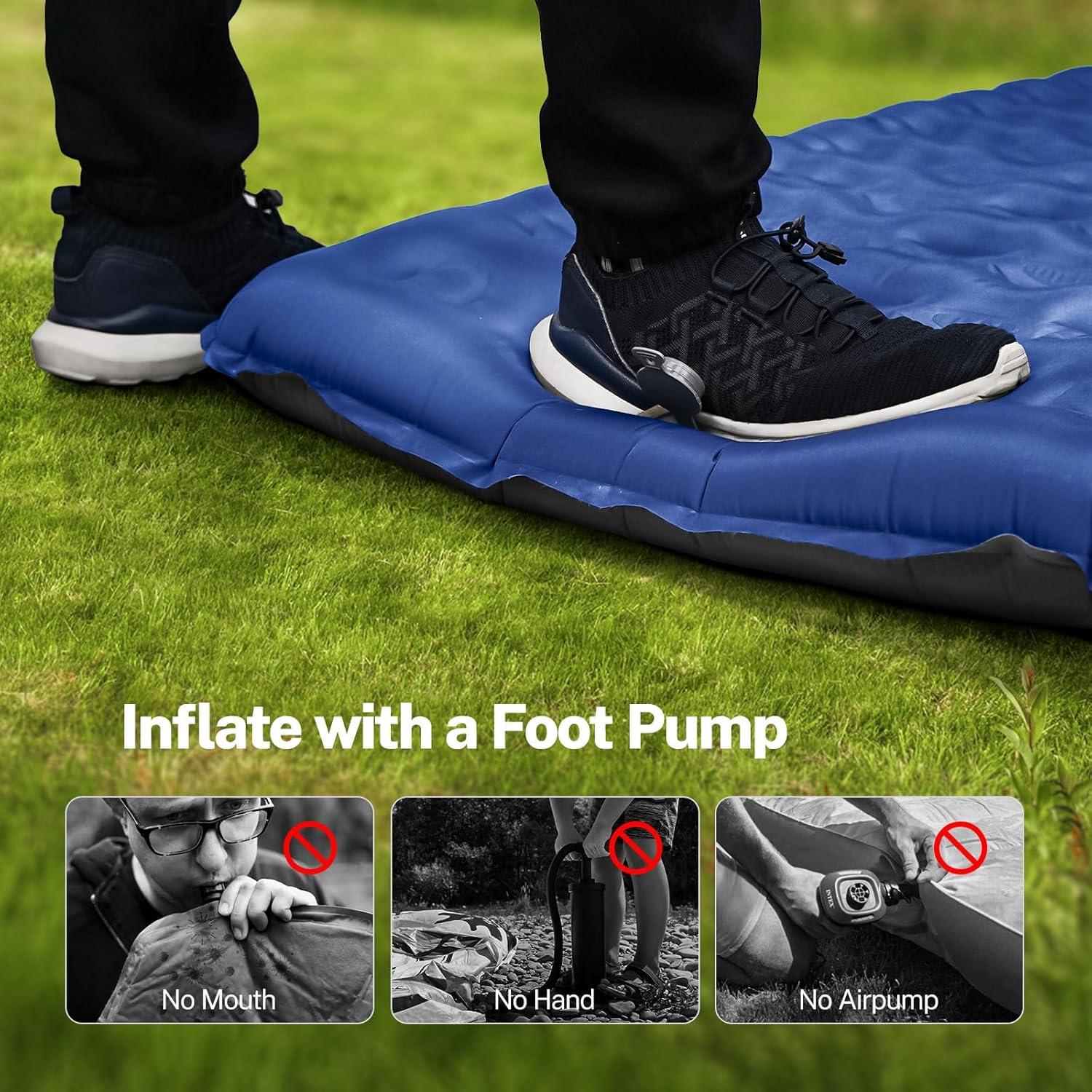 image:imageOGERY Double Sleeping Pad for Camping 6 ExtraThick Reinforced Camping Sleeping Pad with Pillows amp Builtin Foot Pump Ultralight Inflating Camping Mattress for Backpacking Tent Hiking TravelBlue
