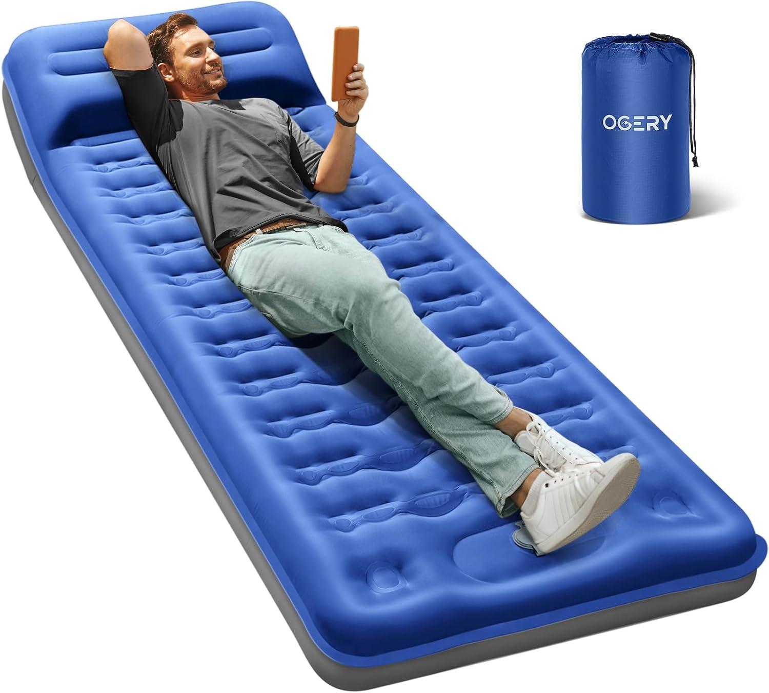 image:imageOGERY Double Sleeping Pad for Camping 6 ExtraThick Reinforced Camping Sleeping Pad with Pillows amp Builtin Foot Pump Ultralight Inflating Camping Mattress for Backpacking Tent Hiking TravelBlue