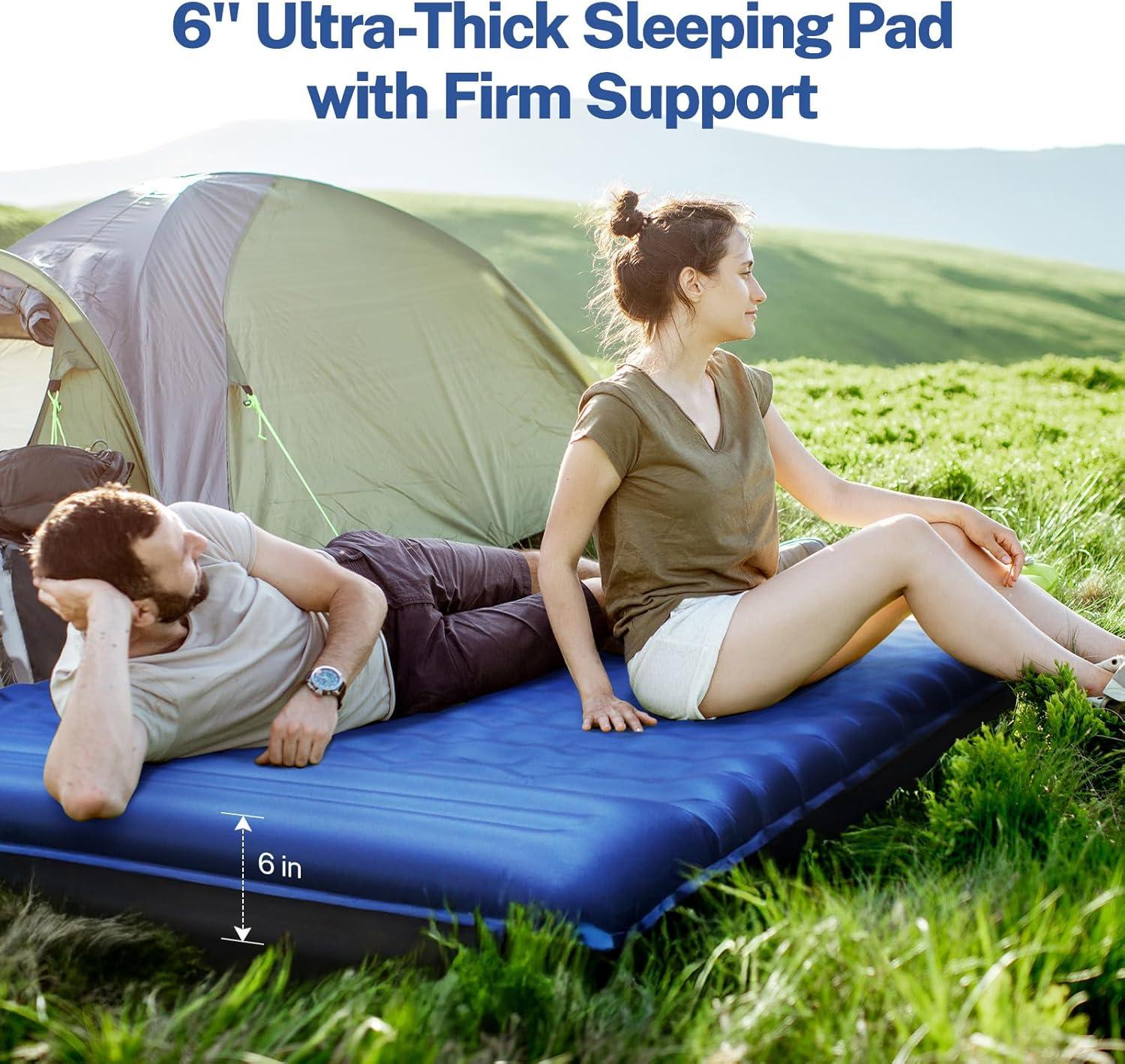image:imageOGERY Double Sleeping Pad for Camping 6 ExtraThick Reinforced Camping Sleeping Pad with Pillows amp Builtin Foot Pump Ultralight Inflating Camping Mattress for Backpacking Tent Hiking TravelBlue