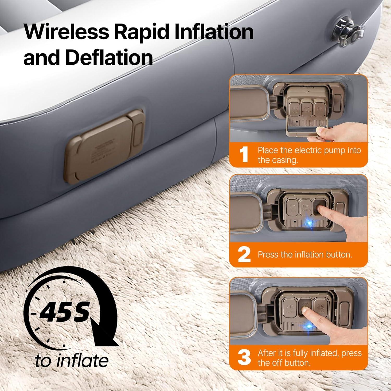 image:imageOGERY Inflatable Toddler Travel Bed with Tent Cordless Rechargeable Electric Pump Portable Kids Air Mattress with 4Sided Safety Bumpers for Home Travel amp CampingLight Grey