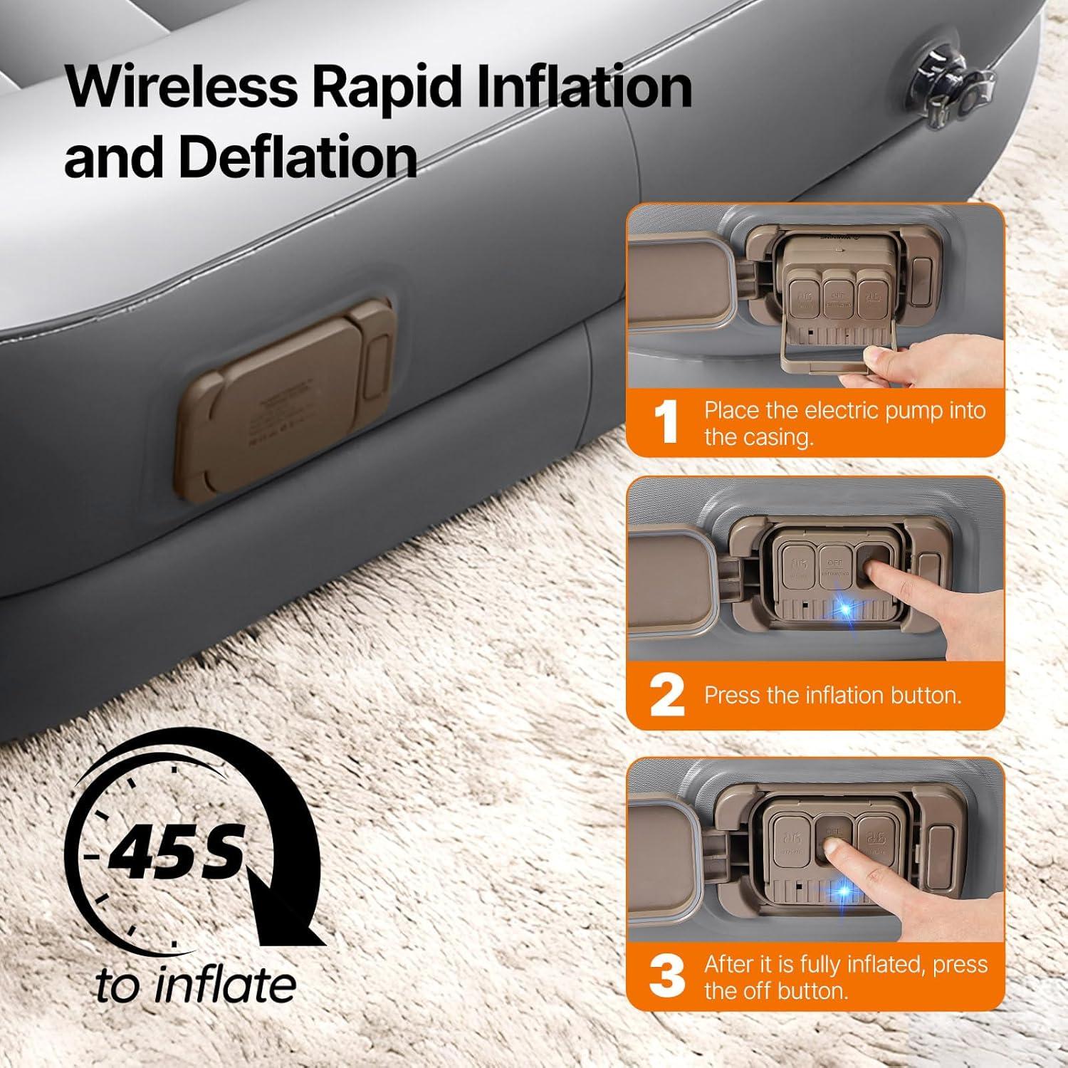image:imageOGERY Inflatable Toddler Travel Bed with Tent Cordless Rechargeable Electric Pump Portable Kids Air Mattress with 4Sided Safety Bumpers for Home Travel amp CampingDark Grey