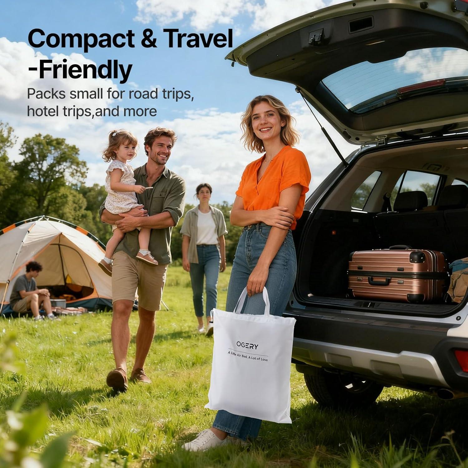 image:imageOGERY Inflatable Toddler Travel Bed with Tent Cordless Rechargeable Electric Pump Portable Kids Air Mattress with 4Sided Safety Bumpers for Home Travel amp CampingDark Grey