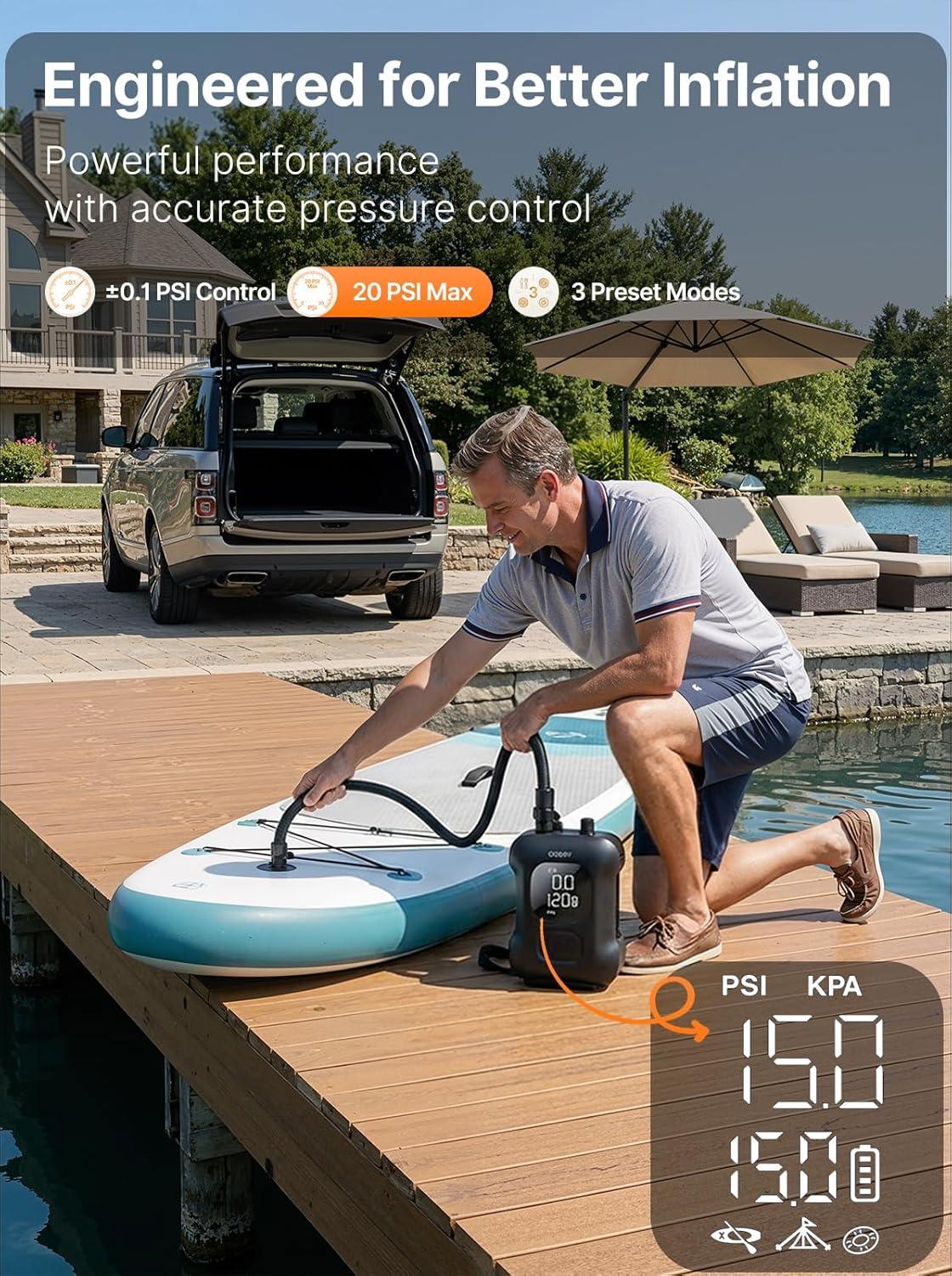 image:imageOGERY Paddle Board Electric Pump Inflates 45 SUPs LongLasting Battery 20PSI SUP Pump with 65W Power Bank AutoOff Dual Stage Inflation amp Deflation Rechargeable Air Pump for Sup Kayak Boat TentBlack