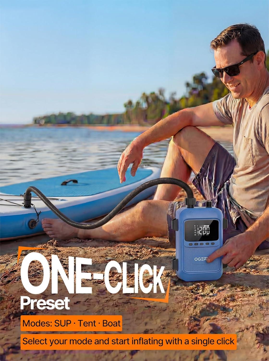 image:imageOGERY Paddle Board Electric Pump with Safe amp 35 Faster Dual Stage Inflation amp Deflation Up to 20PSI Smart AutoOff and Powerful Rechargeable Compact Air Pump for Sup Inflatable Beds Tent Boats