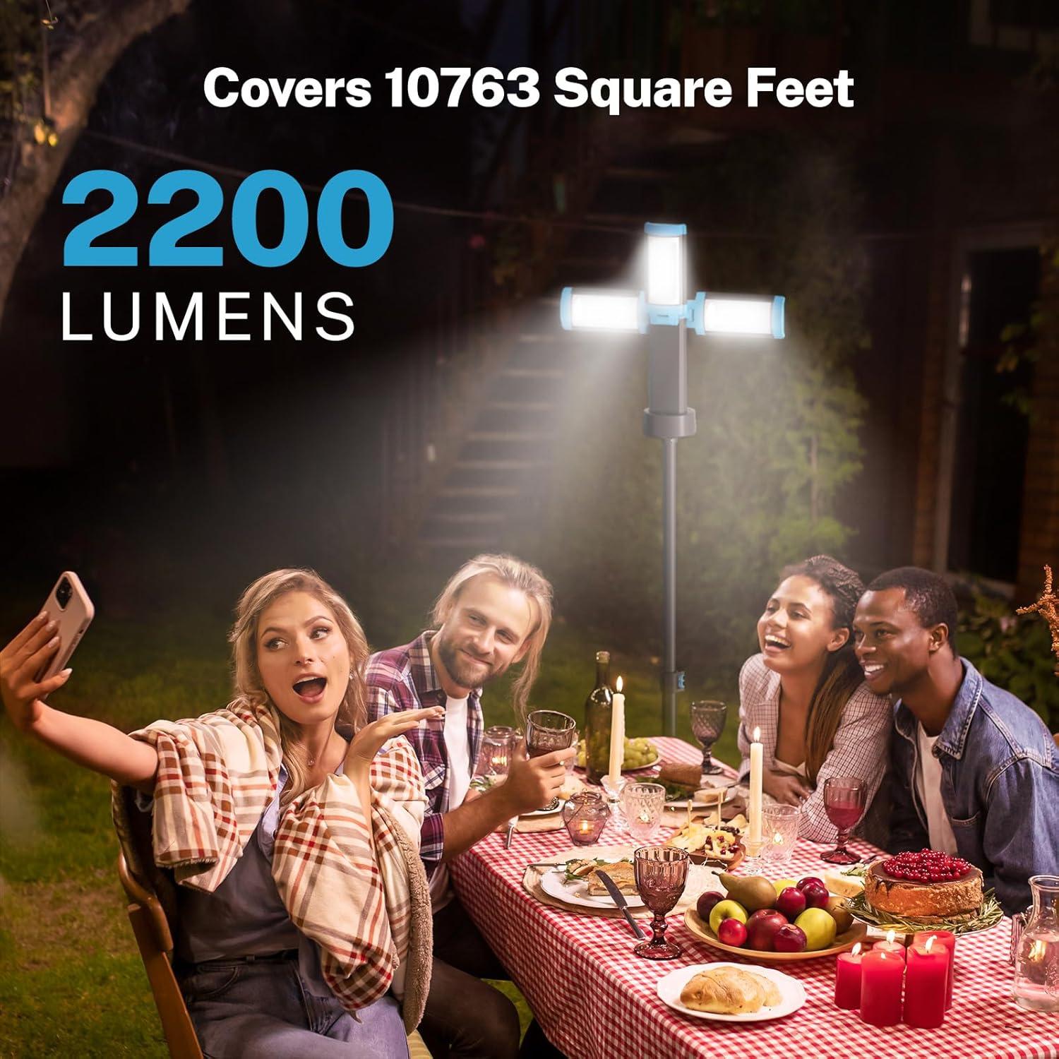 image:imageOGERY Rechargeable 10000mAh Camping Light with Stand 65 ft Max Height Cordless Work Light with 3 LED Lamp Heads 2200 Lumens Camping Essentials Gear Emergency Flashlight with Detachable TripodBlue