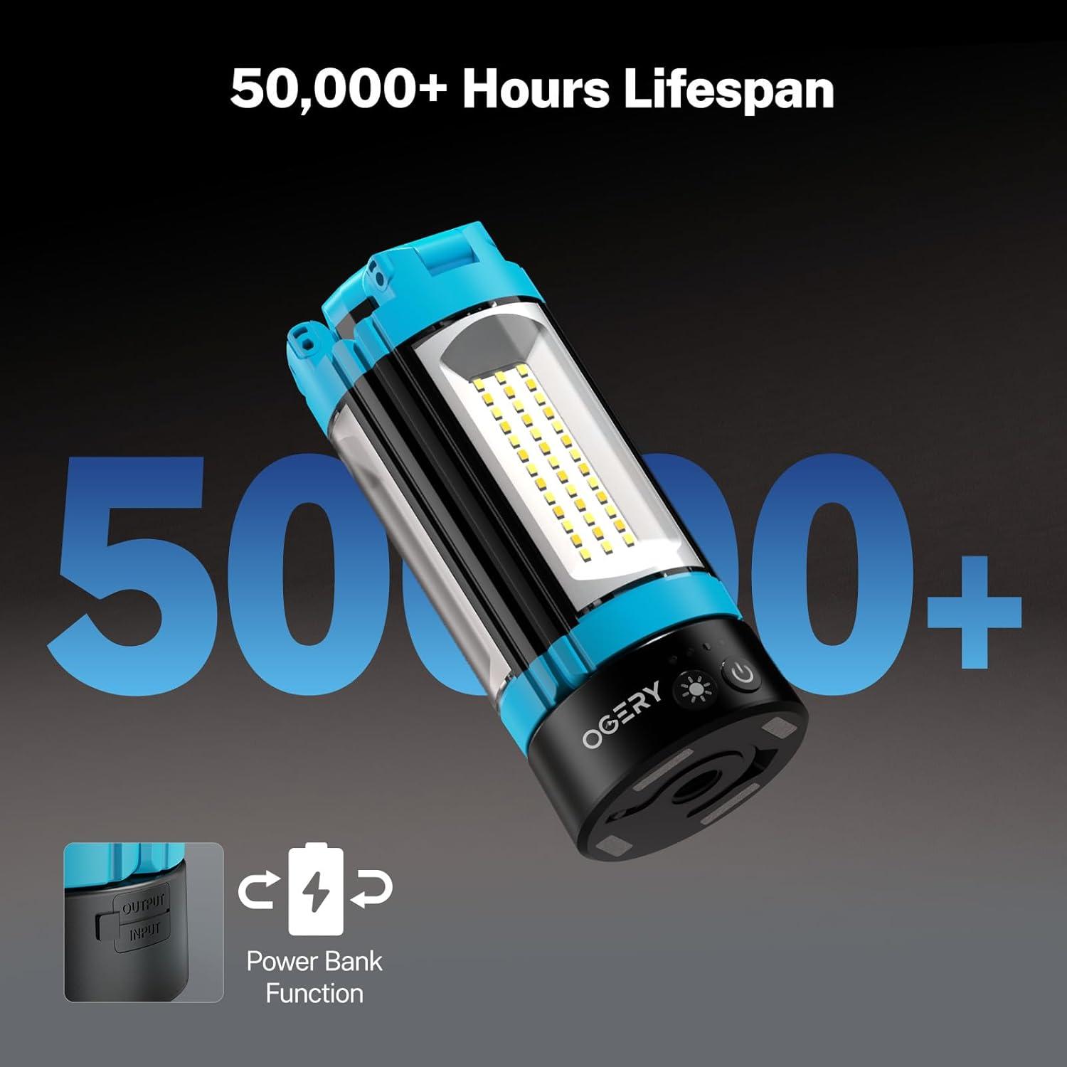 image:imageOGERY Rechargeable 10000mAh Camping Light with Stand 65 ft Max Height Cordless Work Light with 3 LED Lamp Heads 2200 Lumens Camping Essentials Gear Emergency Flashlight with Detachable TripodBlue