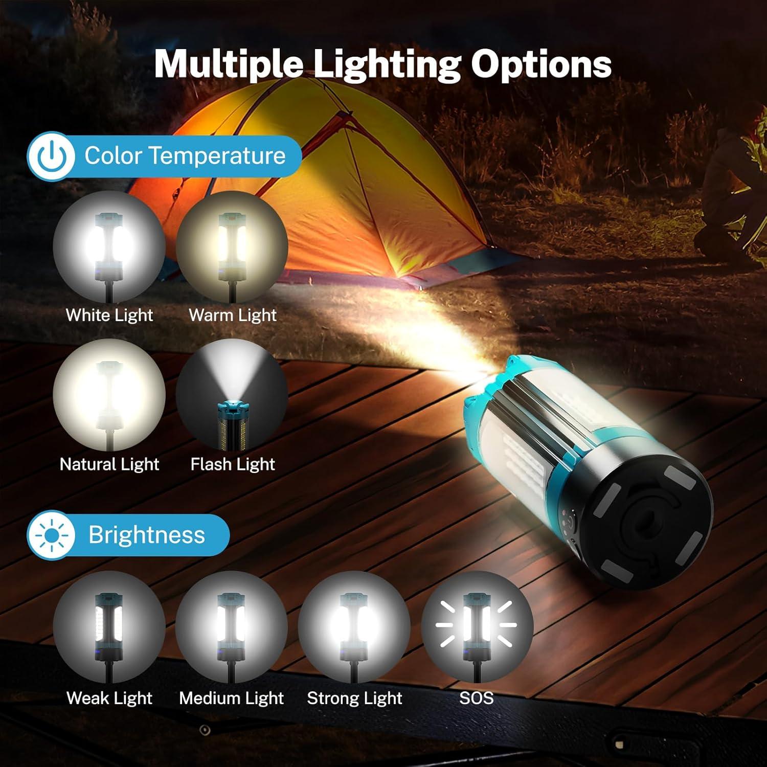 image:imageOGERY Rechargeable 10000mAh Camping Light with Stand 65 ft Max Height Cordless Work Light with 3 LED Lamp Heads 2200 Lumens Camping Essentials Gear Emergency Flashlight with Detachable TripodBlue