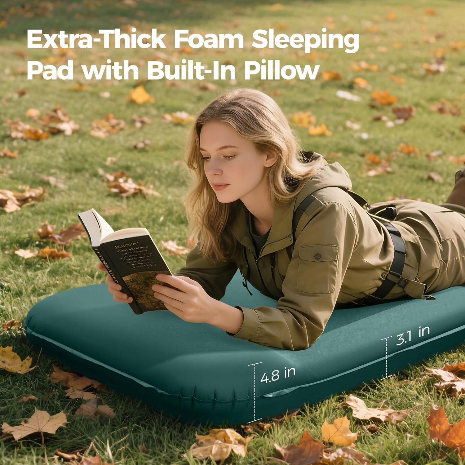 image:imageOGERY Self Inflating Sleeping Pad with Electric Pump 315 UltraThick Memory Foam Camping Pad 4 Season Camping Mattress Pad with Builtin Pillow Camping Essentials Gear for Tent Travel CarGreen