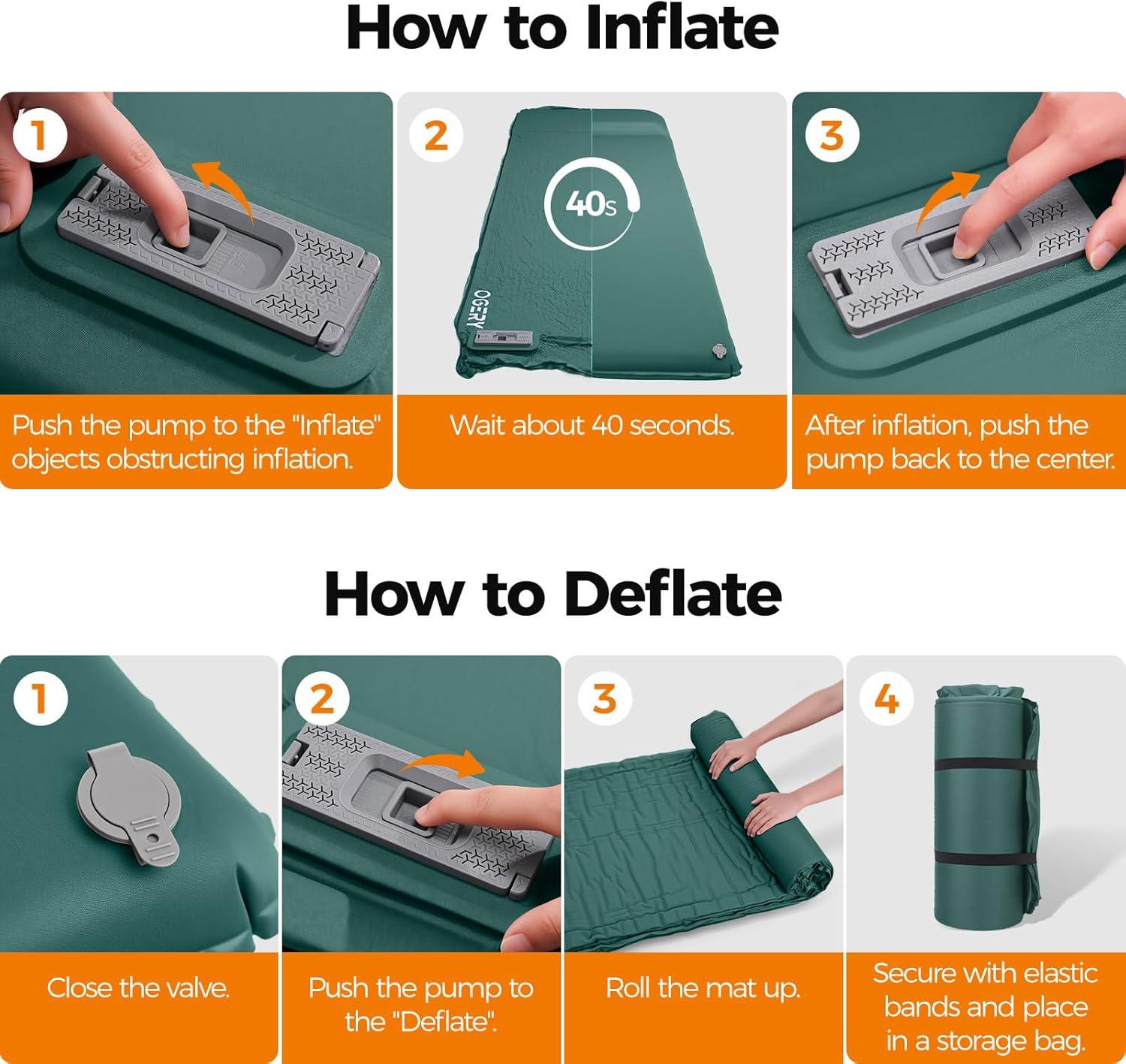 image:imageOGERY Self Inflating Sleeping Pad with Electric Pump 315 UltraThick Memory Foam Camping Pad 4 Season Camping Mattress Pad with Builtin Pillow Camping Essentials Gear for Tent Travel CarGreen
