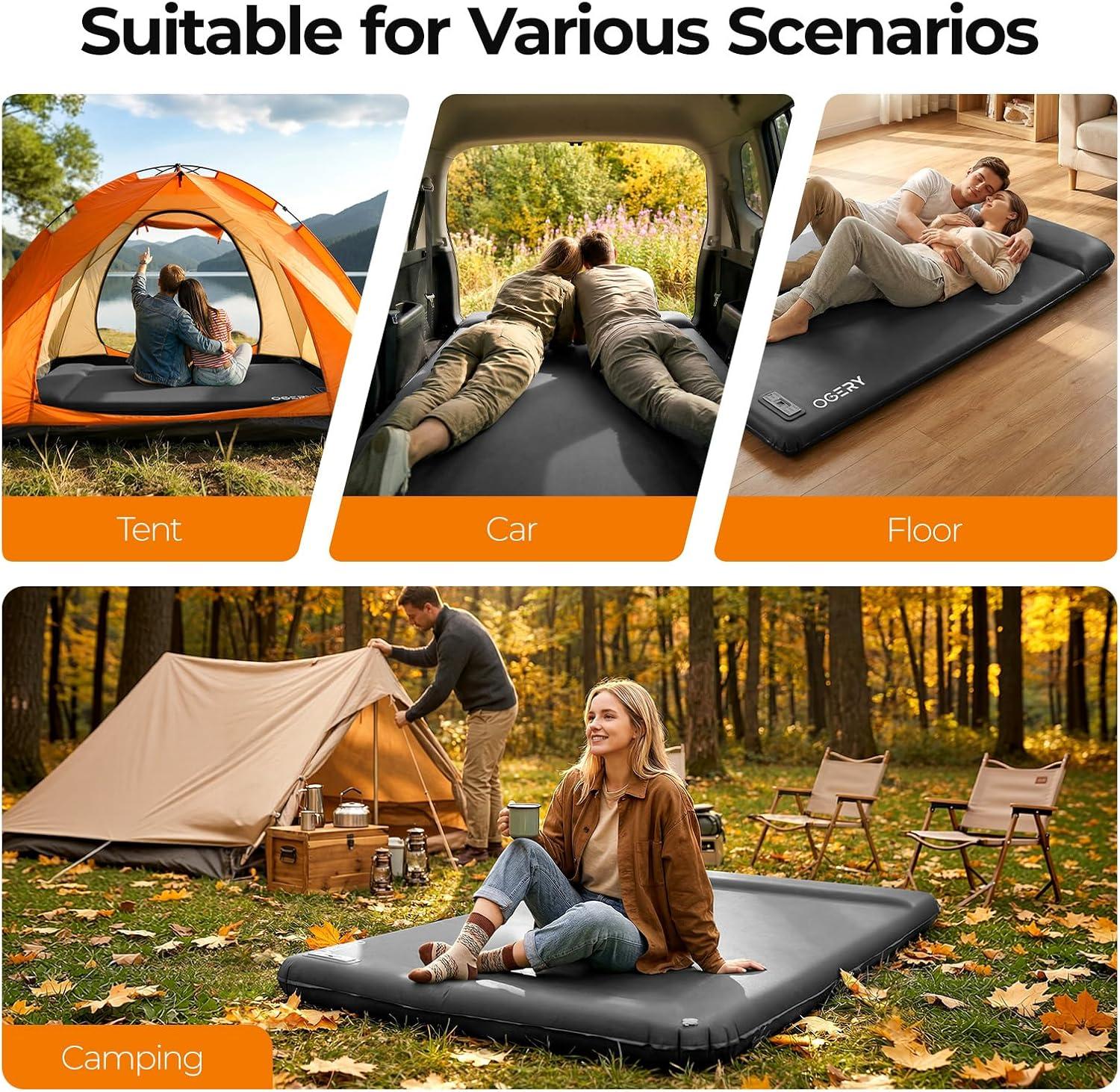 image:imageOGERY Self Inflating Sleeping Pad with Electric Pump 315 UltraThick Memory Foam Camping Pad 4 Season Camping Mattress Pad with Builtin Pillow Camping Essentials Gear for Tent Travel CarGrey