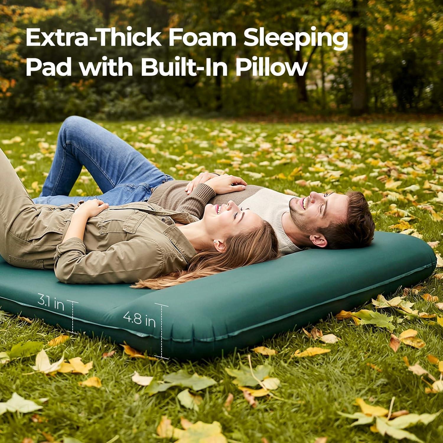 image:imageOGERY Self Inflating Sleeping Pad with Electric Pump 315 UltraThick Memory Foam Camping Pad 4 Season Camping Mattress Pad with Builtin Pillow Camping Essentials Gear for Tent Travel CarGreen