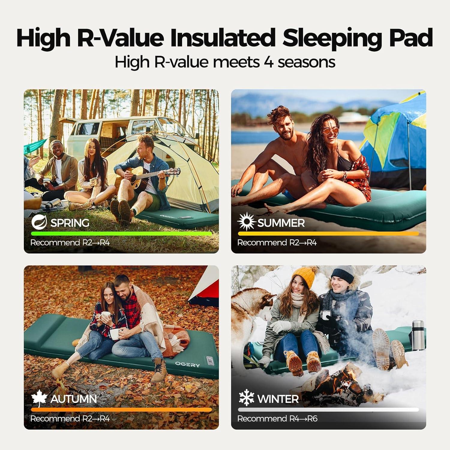 image:imageOGERY Self Inflating Sleeping Pad with Electric Pump 315 UltraThick Memory Foam Camping Pad 4 Season Camping Mattress Pad with Builtin Pillow Camping Essentials Gear for Tent Travel CarGreen