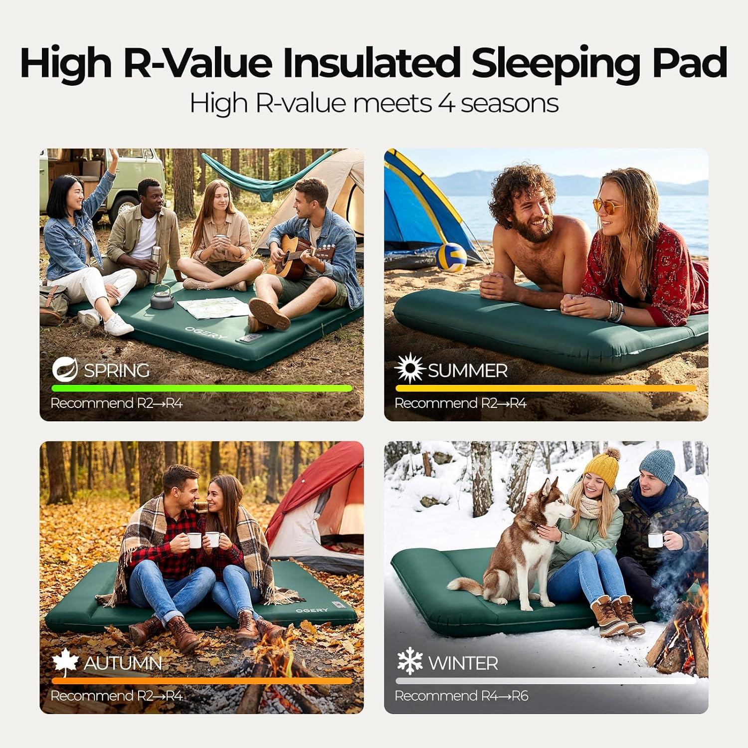 image:imageOGERY Self Inflating Sleeping Pad with Electric Pump 315 UltraThick Memory Foam Camping Pad 4 Season Camping Mattress Pad with Builtin Pillow Camping Essentials Gear for Tent Travel CarGreen
