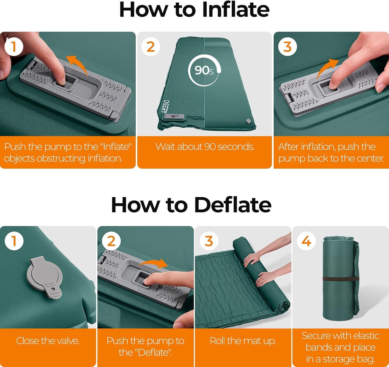 image:imageOGERY Self Inflating Sleeping Pad with Electric Pump 315 UltraThick Memory Foam Camping Pad 4 Season Camping Mattress Pad with Builtin Pillow Camping Essentials Gear for Tent Travel CarGreen