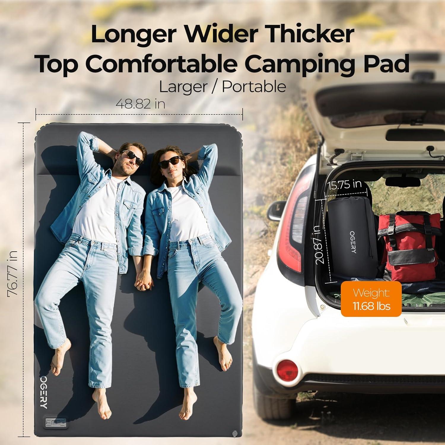 image:imageOGERY Self Inflating Sleeping Pad with Electric Pump 315 UltraThick Memory Foam Camping Pad 4 Season Camping Mattress Pad with Builtin Pillow Camping Essentials Gear for Tent Travel CarGrey