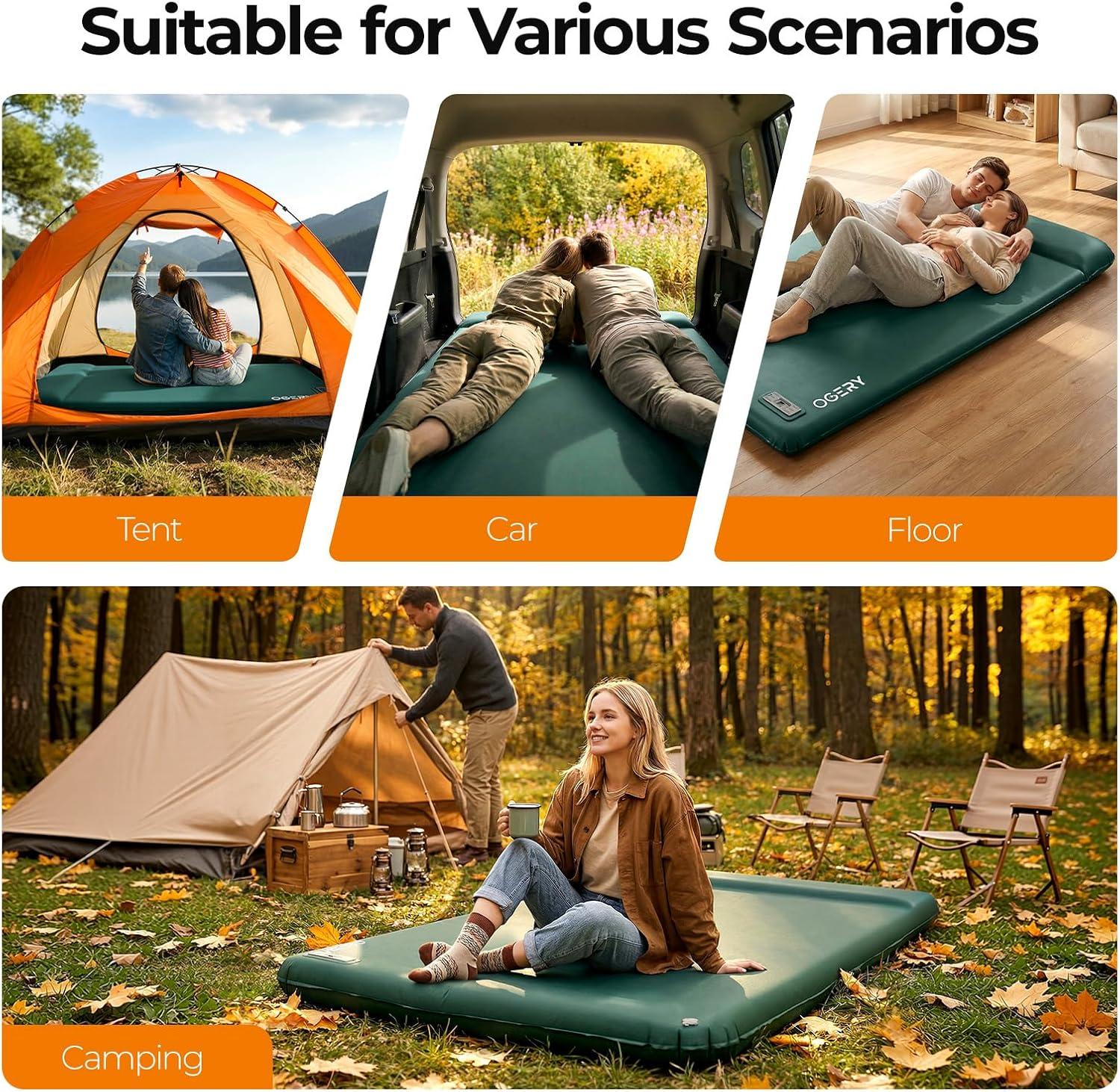 image:imageOGERY Self Inflating Sleeping Pad with Electric Pump 315 UltraThick Memory Foam Camping Pad 4 Season Camping Mattress Pad with Builtin Pillow Camping Essentials Gear for Tent Travel CarGreen