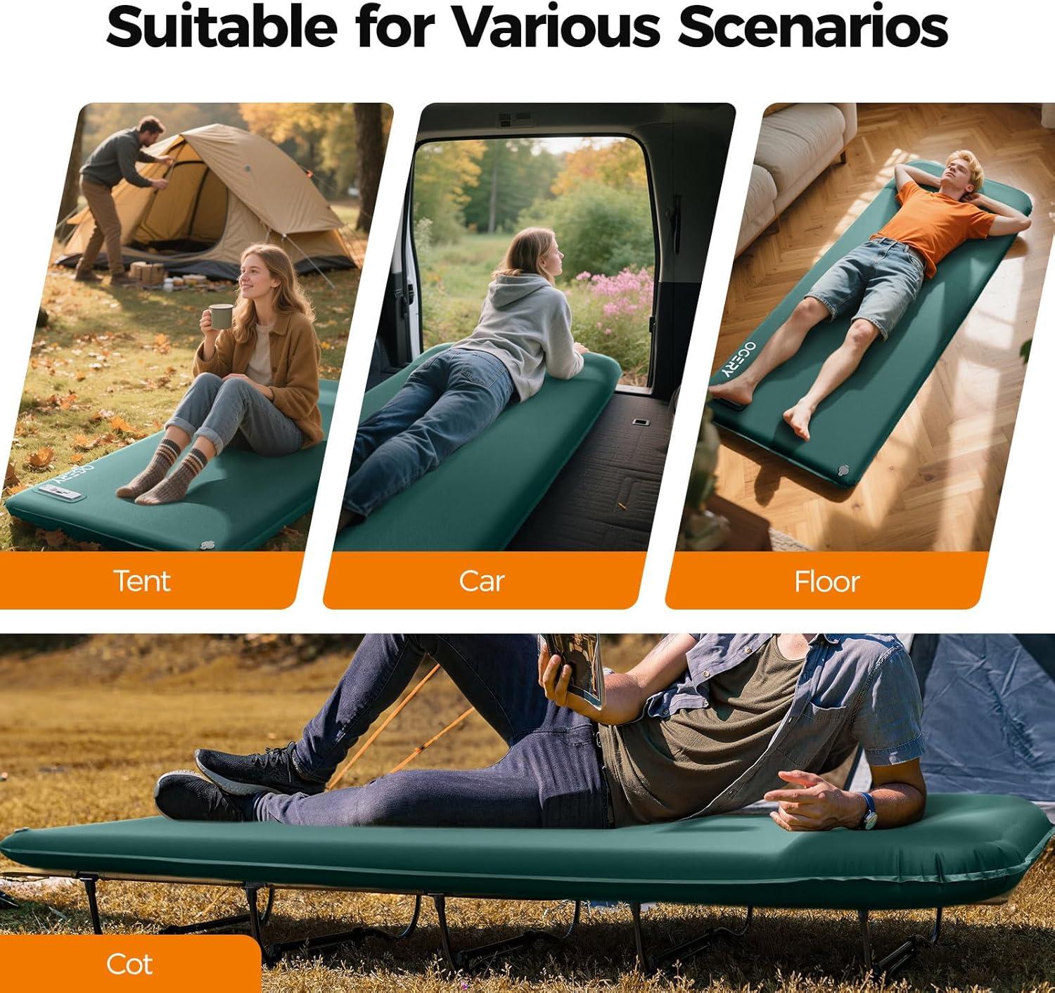 image:imageOGERY Self Inflating Sleeping Pad with Electric Pump 315 UltraThick Memory Foam Camping Pad 4 Season Camping Mattress Pad with Builtin Pillow Camping Essentials Gear for Tent Travel CarGreen