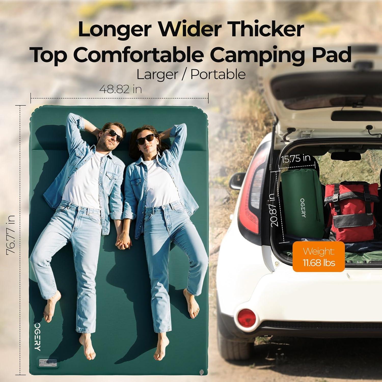 image:imageOGERY Self Inflating Sleeping Pad with Electric Pump 315 UltraThick Memory Foam Camping Pad 4 Season Camping Mattress Pad with Builtin Pillow Camping Essentials Gear for Tent Travel CarGreen