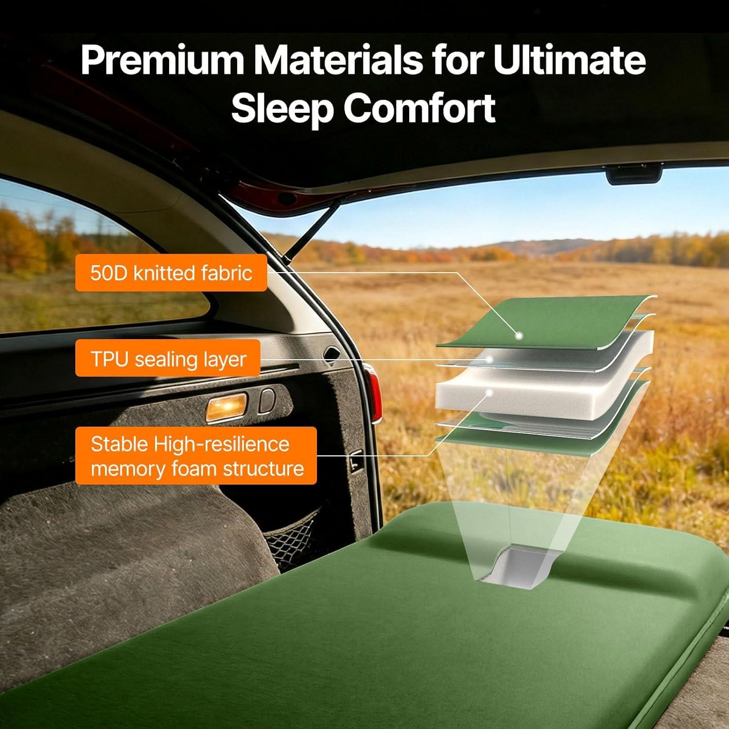 image:imageOGERY SelfInflating Sleeping Pad with Builtin Foot Pump 3 Memory Camping Mattress Pad Quiet amp 95 RValue Insulated Sleeping Mat Camping Essential Gear for Car Tent CampingGreenGrey