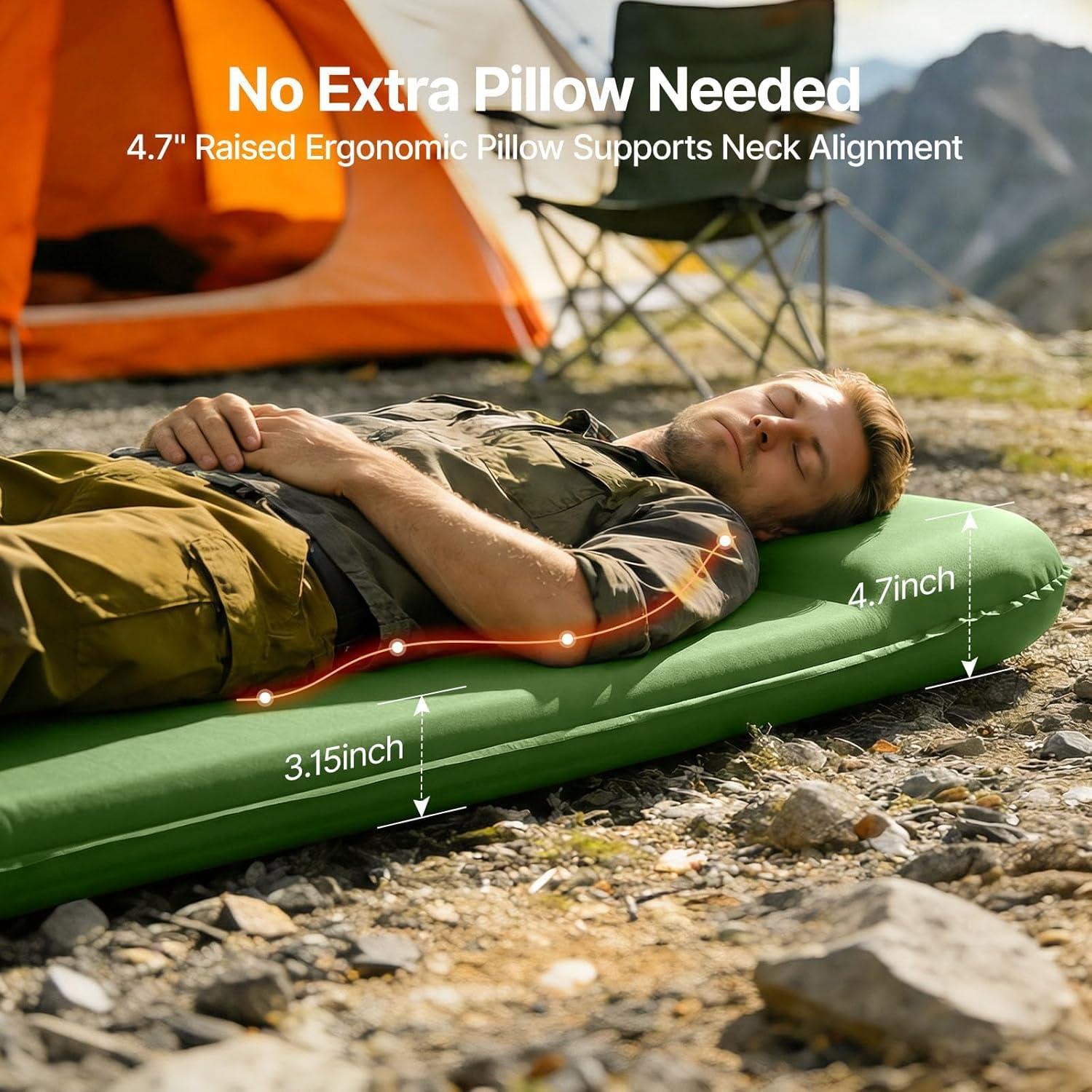 image:imageOGERY SelfInflating Sleeping Pad with Builtin Foot Pump 3 Memory Camping Mattress Pad Quiet amp 95 RValue Insulated Sleeping Mat Camping Essential Gear for Car Tent CampingGreenGrey
