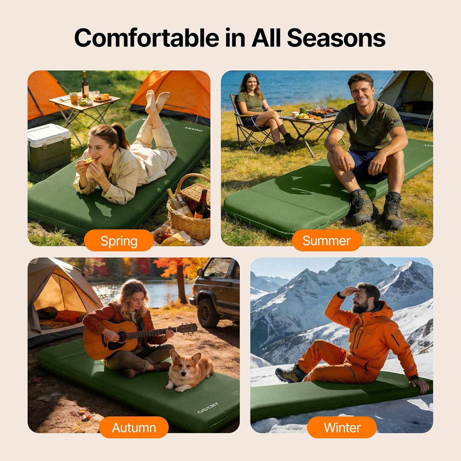 image:imageOGERY SelfInflating Sleeping Pad with Builtin Foot Pump 3 Memory Camping Mattress Pad Quiet amp 95 RValue Insulated Sleeping Mat Camping Essential Gear for Car Tent CampingGreen