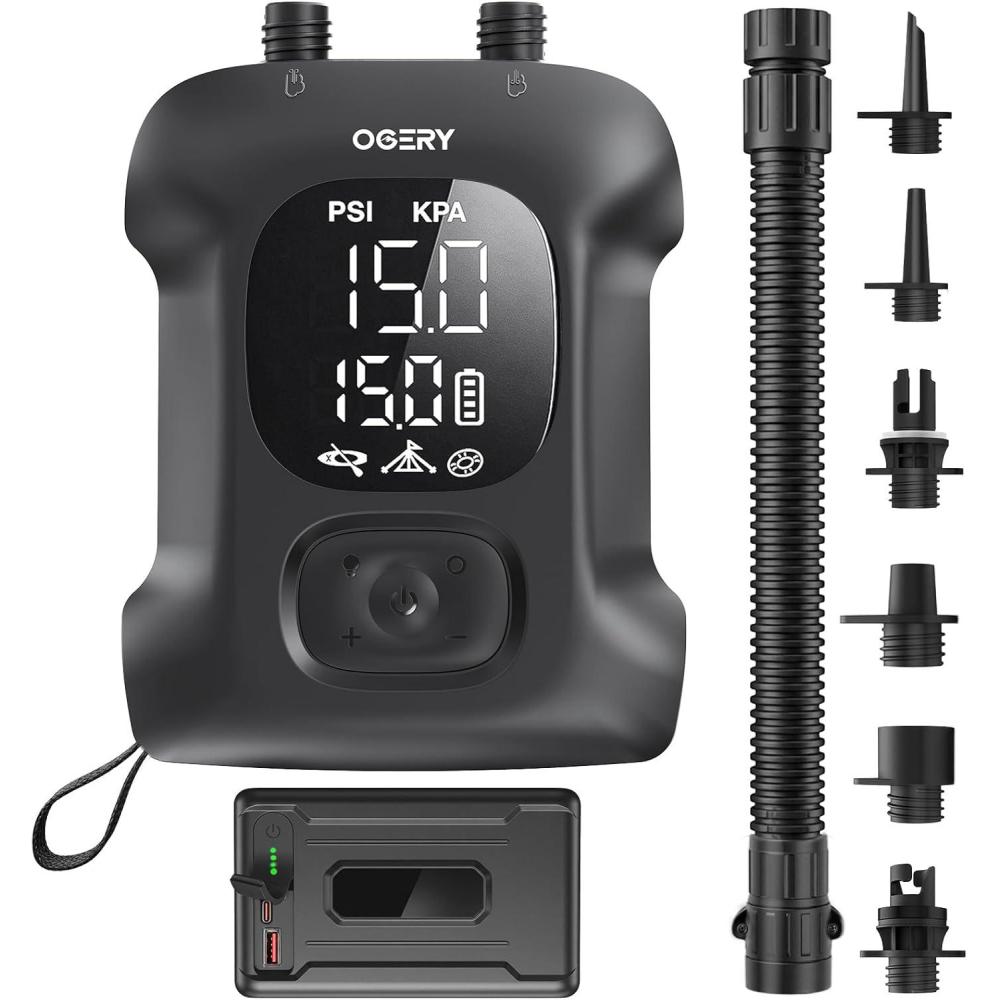 image:imageOGERY Paddle Board Electric Pump Inflates 45 SUPs LongLasting Battery 20PSI SUP Pump with 65W Power Bank AutoOff Dual Stage Inflation amp Deflation Rechargeable Air Pump for Sup Kayak Boat TentBlack