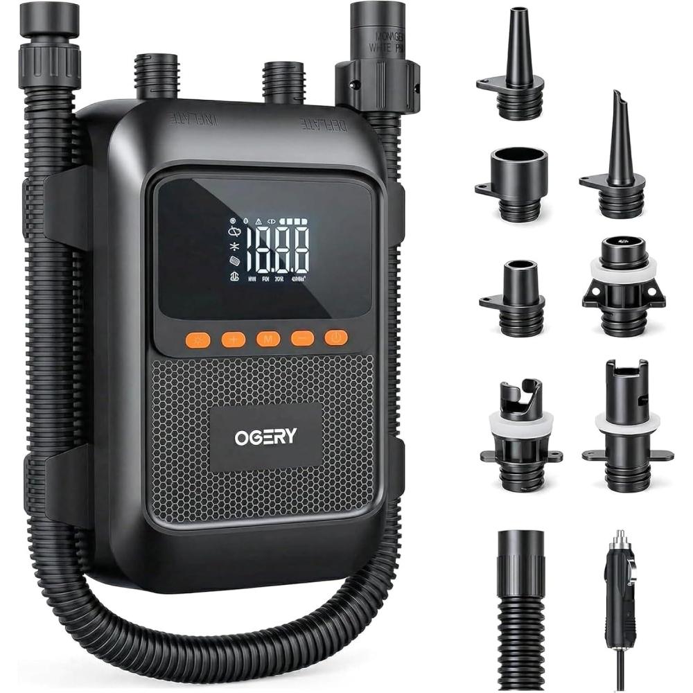 image:imageOGERY Paddle Board Electric Pump with Safe amp 30 Faster Dual Stage Inflation amp Deflation Up to 20PSI Smart AutoOff and Powerful Rechargeable Compact Air Pump for Sup Inflatable Beds Tent BoatsBlack