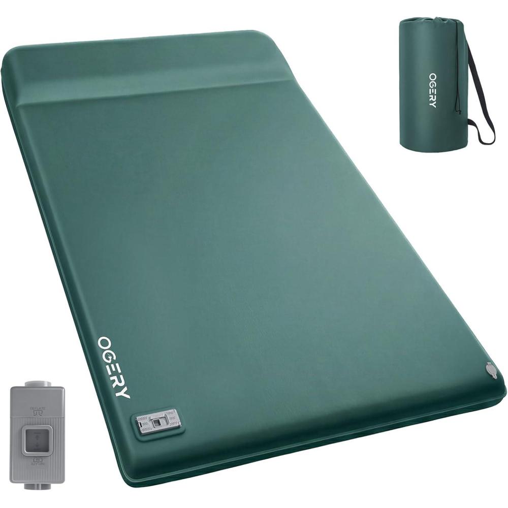 image:imageOGERY Self Inflating Sleeping Pad with Electric Pump 315 UltraThick Memory Foam Camping Pad 4 Season Camping Mattress Pad with Builtin Pillow Camping Essentials Gear for Tent Travel CarGreen