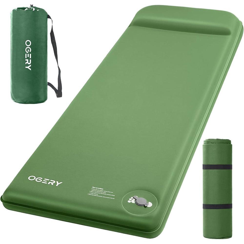 image:imageOGERY SelfInflating Sleeping Pad with Builtin Foot Pump 3 Memory Camping Mattress Pad Quiet amp 95 RValue Insulated Sleeping Mat Camping Essential Gear for Car Tent CampingGreen