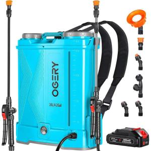 image:imageOGERY Battery Powered Backpack Sprayer 4 Gallon 26Ah 21V Battery Electric Sprayer with 6 Nozzles Telescopic Stainless Steel  Plastic Wand for Lawn Garden Weed Yard Cleaning Charger IncludedBlue
