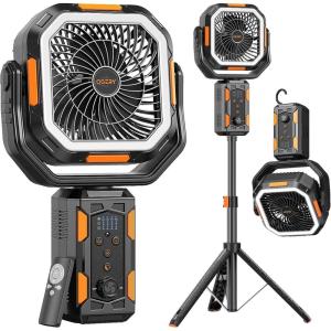 image:imageOGERY Camping Fan Portable Fan with Adjustable Height Stand 20000mAh Rechargeable Battery Powered Fan with Remote LED Light Auto Oscillation Fast Charging Floor or Desk Fan for Tent RV Travel