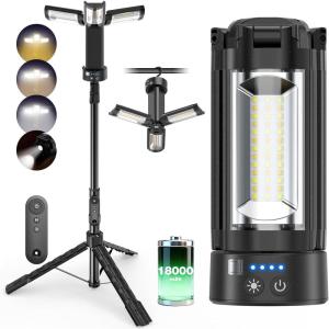 image:imageOGERY Camping Lights with Remote 18000mAh Rechargeable Camping Lantern amp LED Work Light Detachable Tripod Stand up to 60 ft 3 Lamp Heads for Camping Essentials amp Emergency YellowBlack