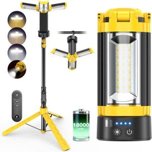 image:imageOGERY Camping Lights with Remote 18000mAh Rechargeable Camping Lantern amp LED Work Light Detachable Tripod Stand up to 60 ft 3 Lamp Heads for Camping Essentials amp Emergency YellowYellow