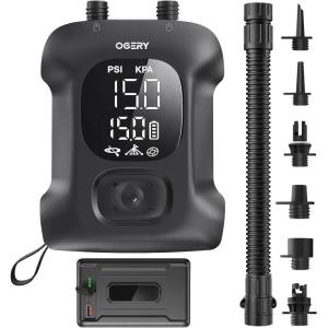image:imageOGERY Paddle Board Electric Pump Inflates 45 SUPs LongLasting Battery 20PSI SUP Pump with 65W Power Bank AutoOff Dual Stage Inflation amp Deflation Rechargeable Air Pump for Sup Kayak Boat TentBlack