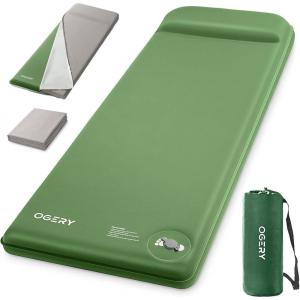 image:imageOGERY SelfInflating Sleeping Pad with Builtin Foot Pump 3 Memory Camping Mattress Pad Quiet amp 95 RValue Insulated Sleeping Mat Camping Essential Gear for Car Tent CampingGreenGrey